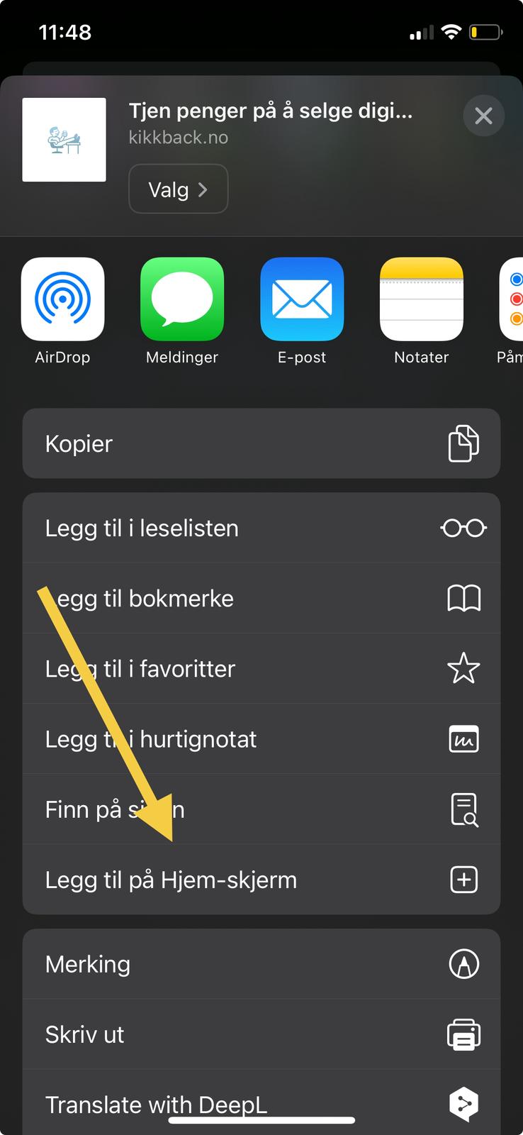 Velg Legg til på Hjem-skjerm